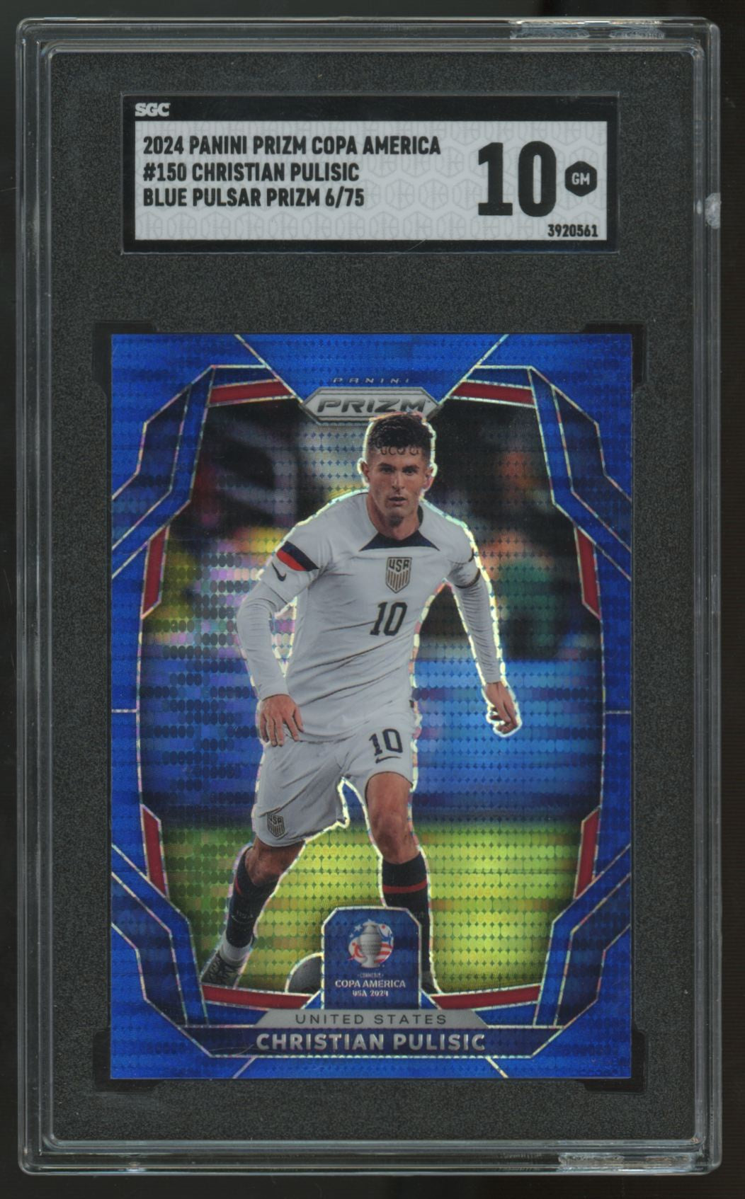 2024 Prizm Copa America Christian Pulisic Blue Pulsar /75 #150 SGC 10
