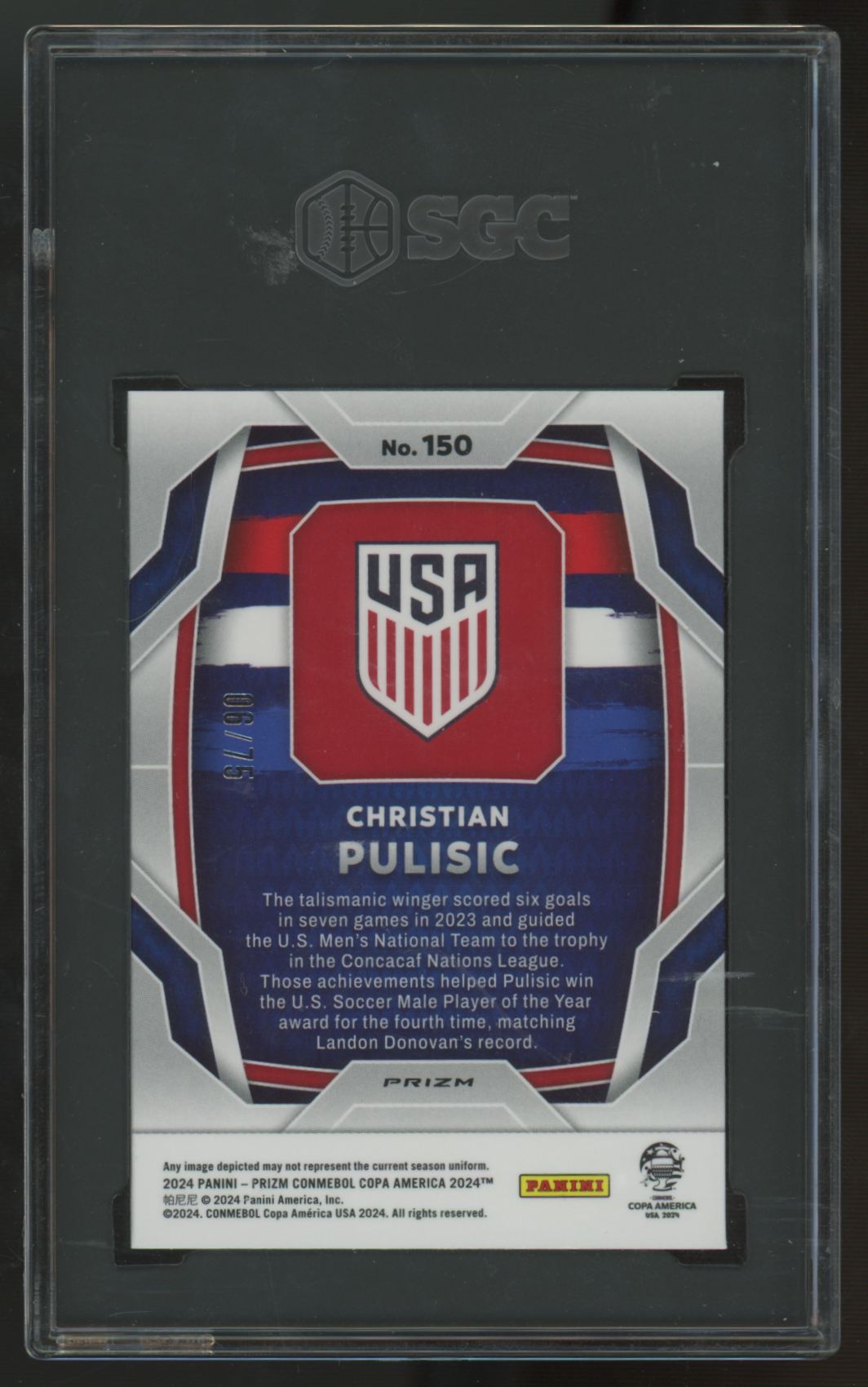 2024 Prizm Copa America Christian Pulisic Blue Pulsar /75 #150 SGC 10