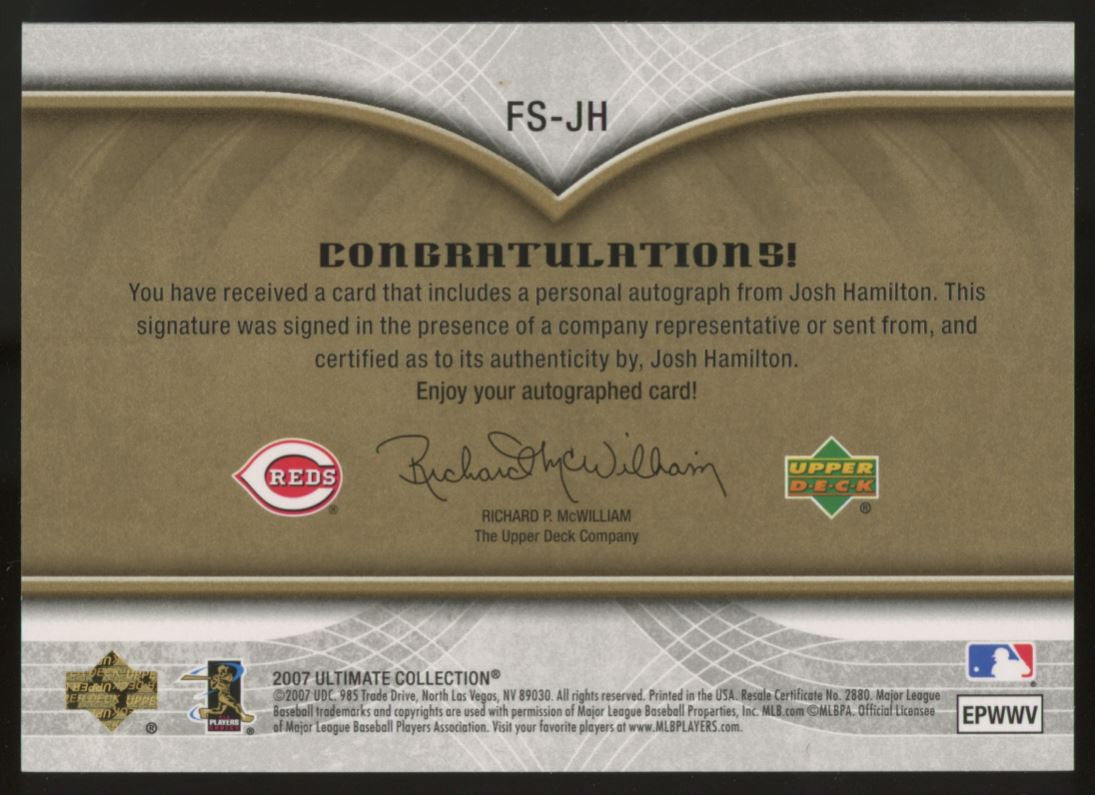 2007 Ultimate Collection Josh Hamilton Future Signatures RC Auto /25 #FS-JH