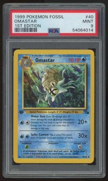 1999 Pokemon Omastar 1st Edition Fossil #40 PSA 9