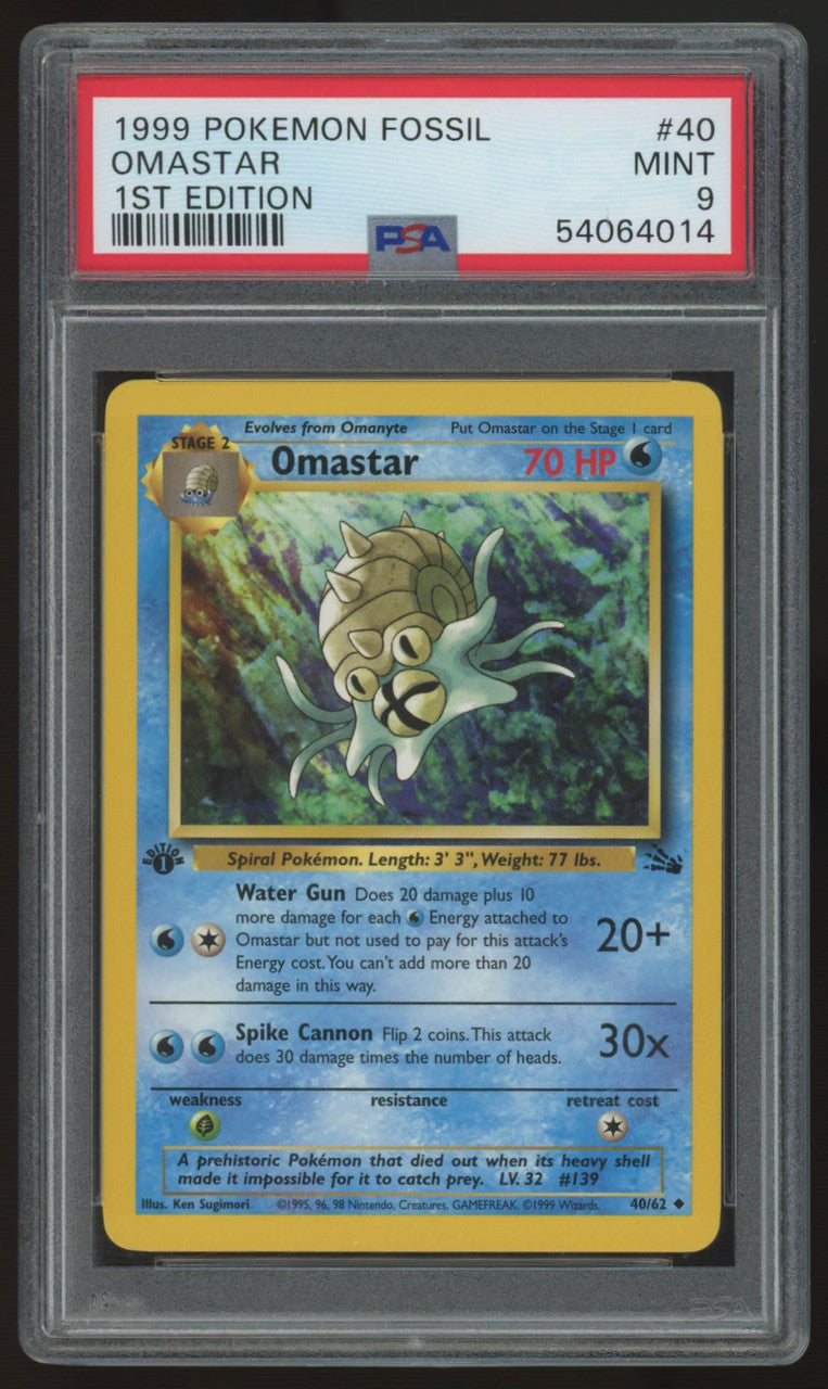 1999 Pokemon Omastar 1st Edition Fossil #40 PSA 9