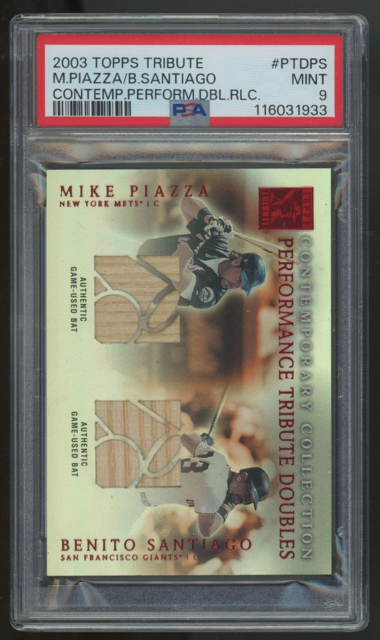 2003 Tribute Piazza/Santiago Contemporary Collection Red Dual Relic /50 PSA 9