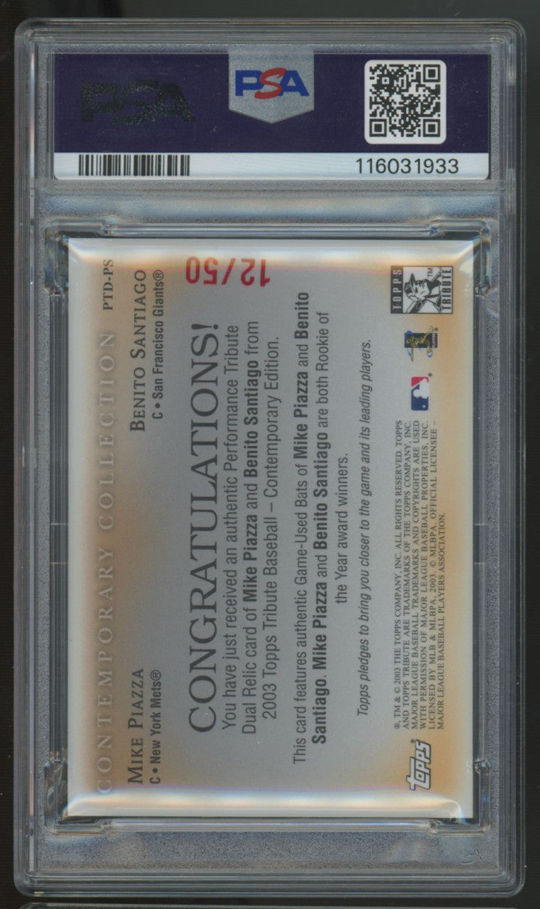 2003 Tribute Piazza/Santiago Contemporary Collection Red Dual Relic /50 PSA 9