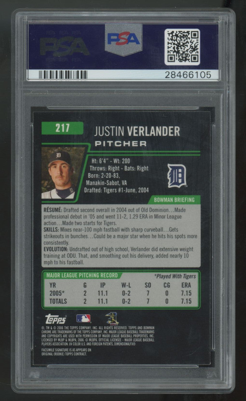 2006 Bowman Chrome Justin Verlander RC #217 PSA 9 *105