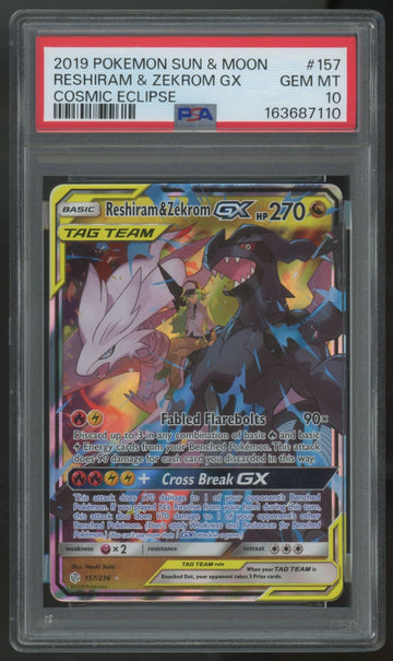 2019 Pokemon Reshiram & Zekrom GX Cosmic Eclipse Holo #157 PSA 10