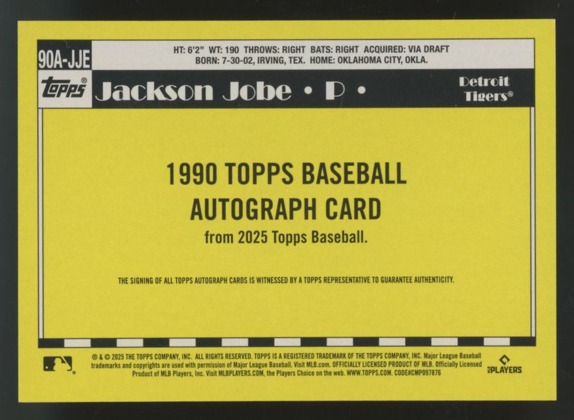 2025 Topps Series 1 Jackson Jobe RC 1990 Auto #90A-JJE