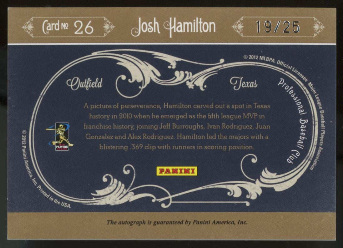 2011 Prime Cuts Josh Hamilton Icons Auto /25 #26