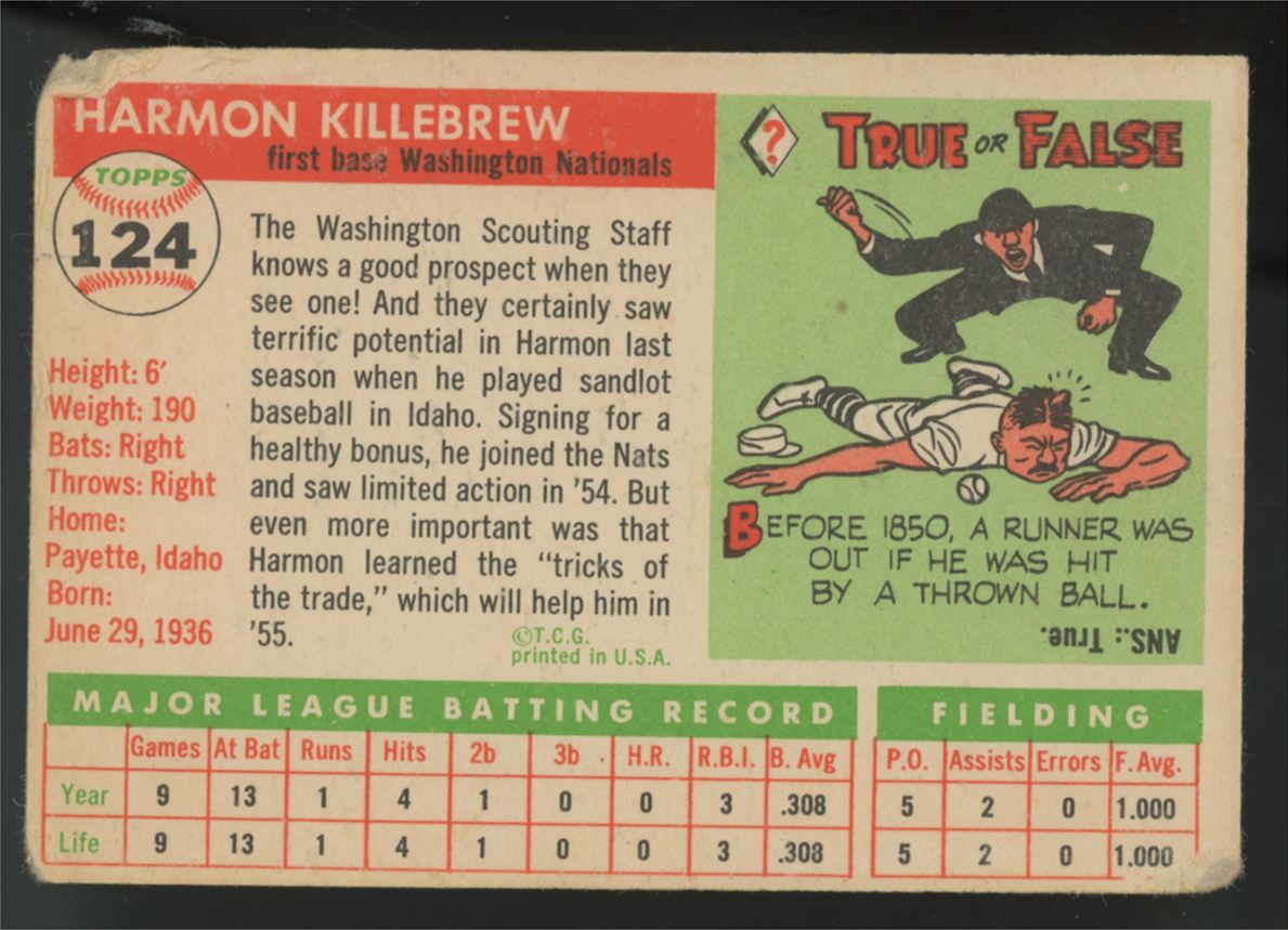 1955 Topps Harmon Killebrew RC #124 Poor