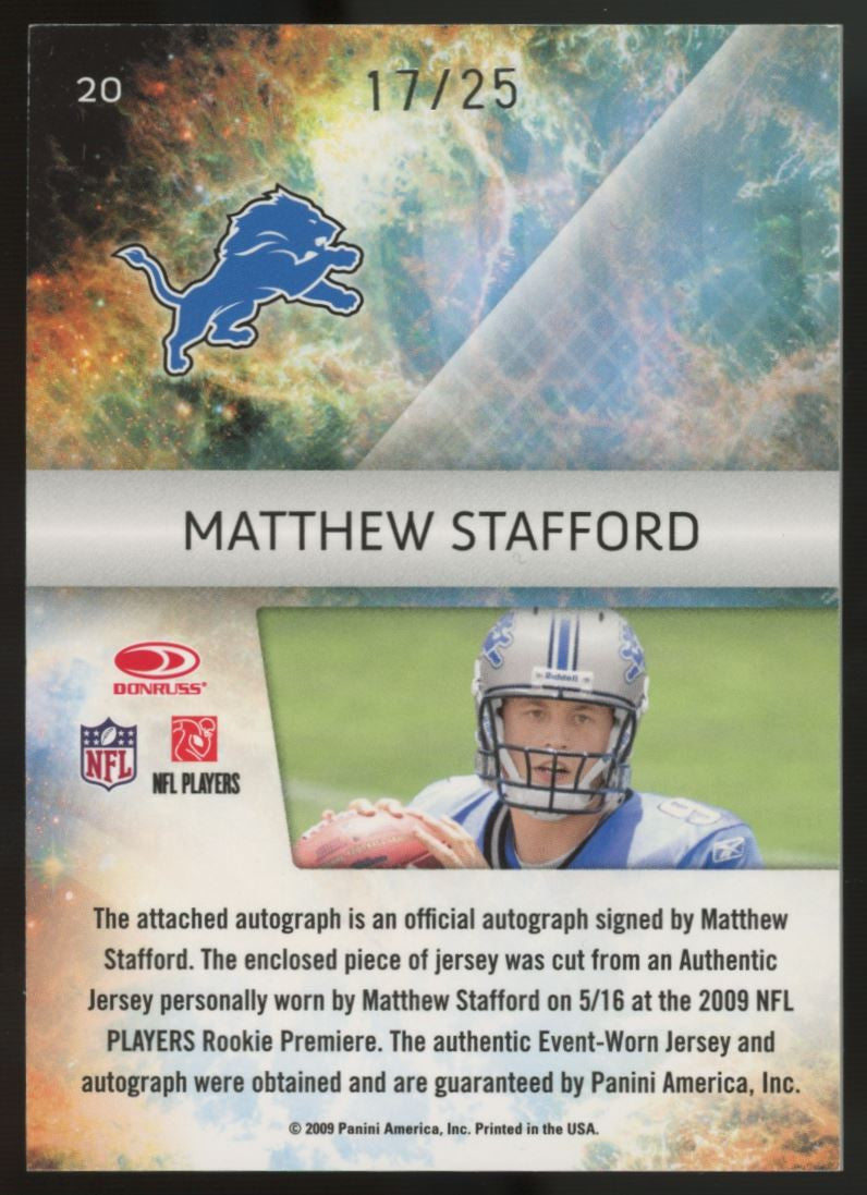 2009 Playoff Absolute Matthew Stafford Star Gazing RC Patch Auto RPA /25 #20