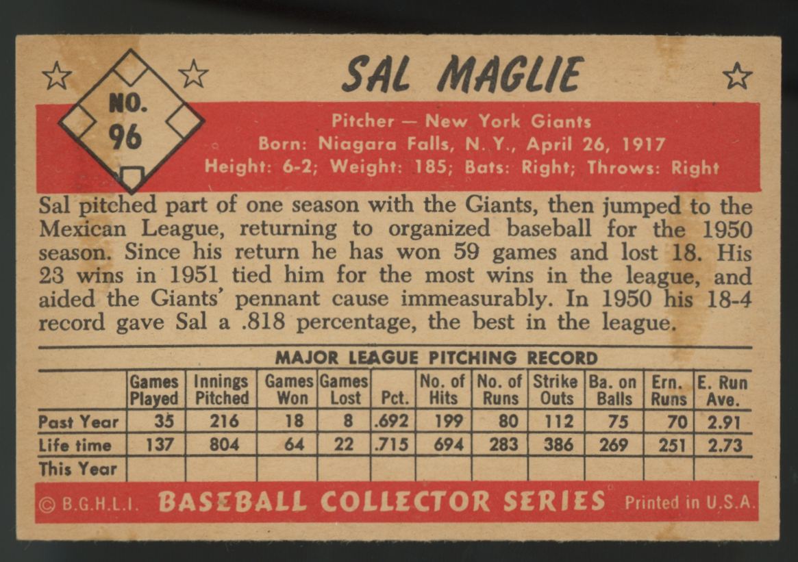 1953 Bowman Color Sal Maglie #96 EX/MT