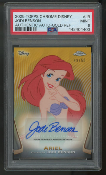 2025 Topps Chrome Disney Jodie Benson Ariel Gold Refractor Auto /50 #AA-JB PSA 9