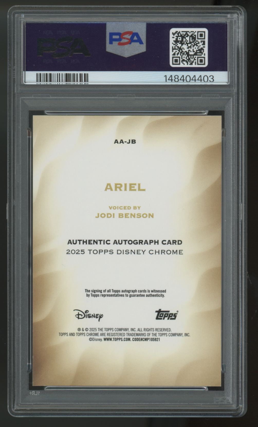 2025 Topps Chrome Disney Jodie Benson Ariel Gold Refractor Auto /50 #AA-JB PSA 9