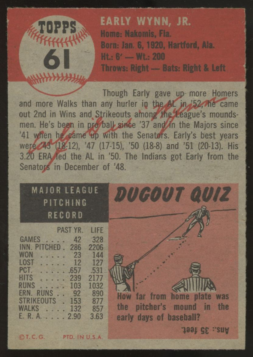 1953 Topps Early Wynn #61 EX/MT-NM