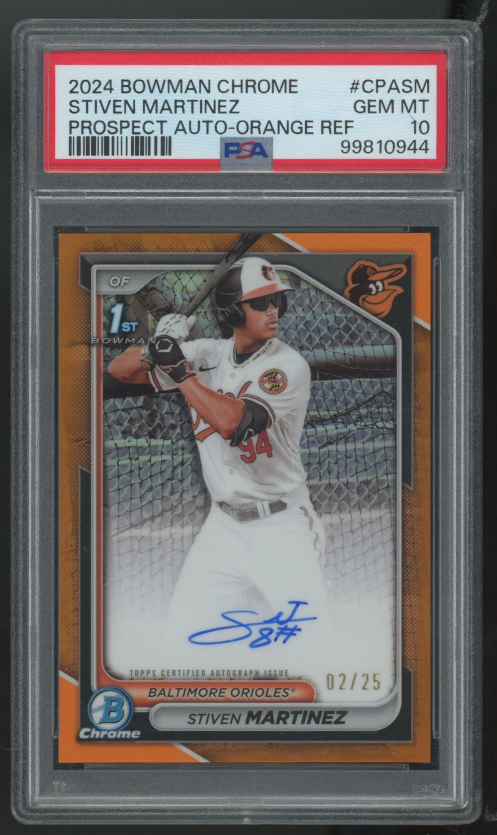 2024 Bowman Chrome Stiven Martinez 1st Prospect Orange Auto /25 #CPA-SM PSA 10
