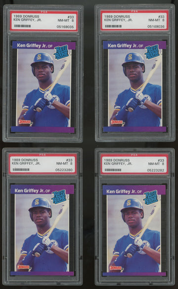 1989 Donruss Ken Griffey Jr. RC Rated Rookie #33 PSA 8 Lot of 10 "B"