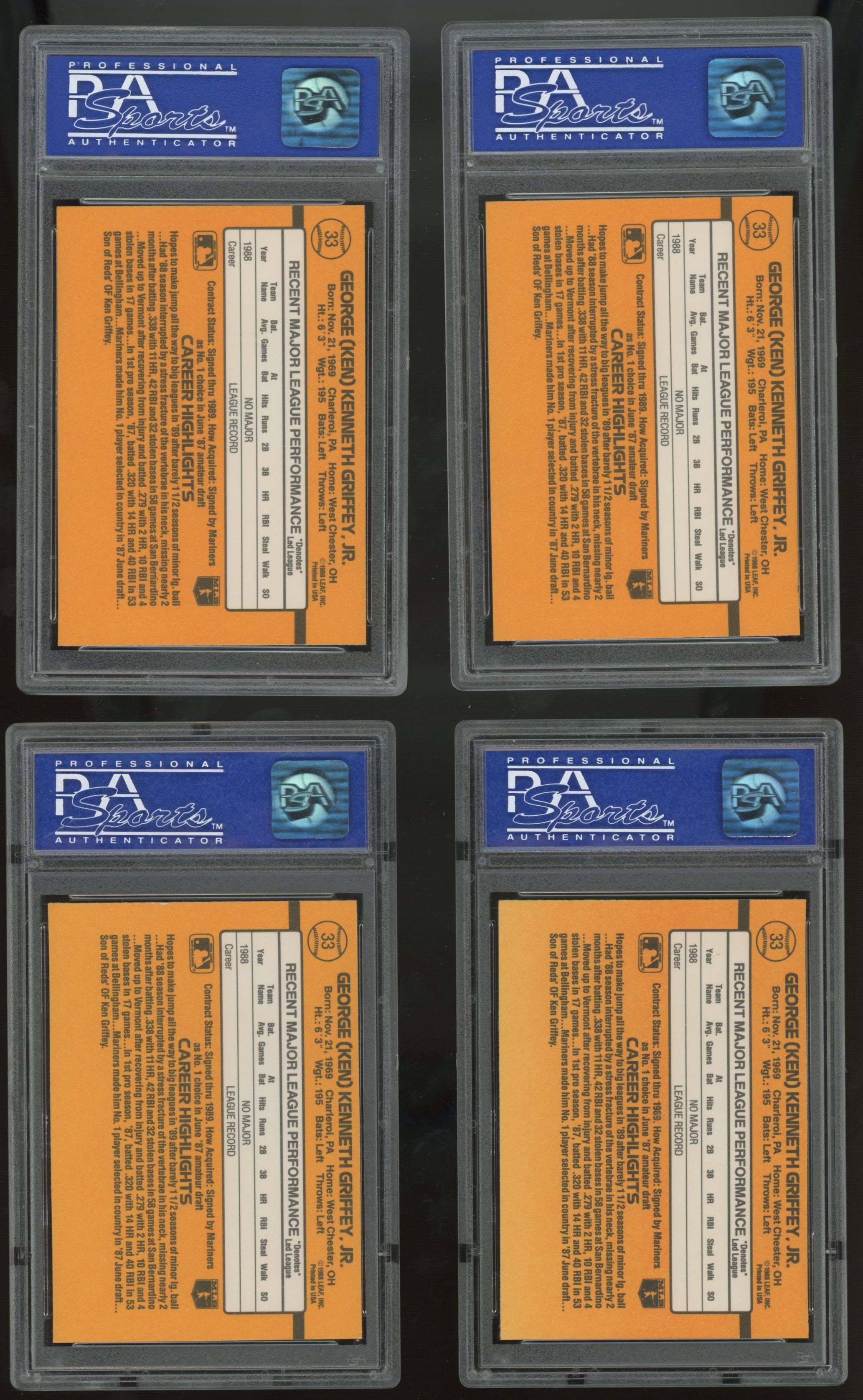1989 Donruss Ken Griffey Jr. RC Rated Rookie #33 PSA 8 Lot of 10 "B"
