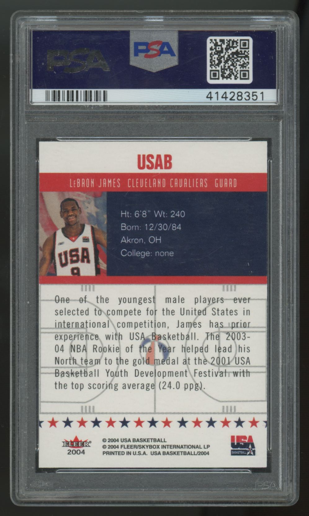 2004-05 Skybox LeBron James USA Basketball #USAB PSA 8