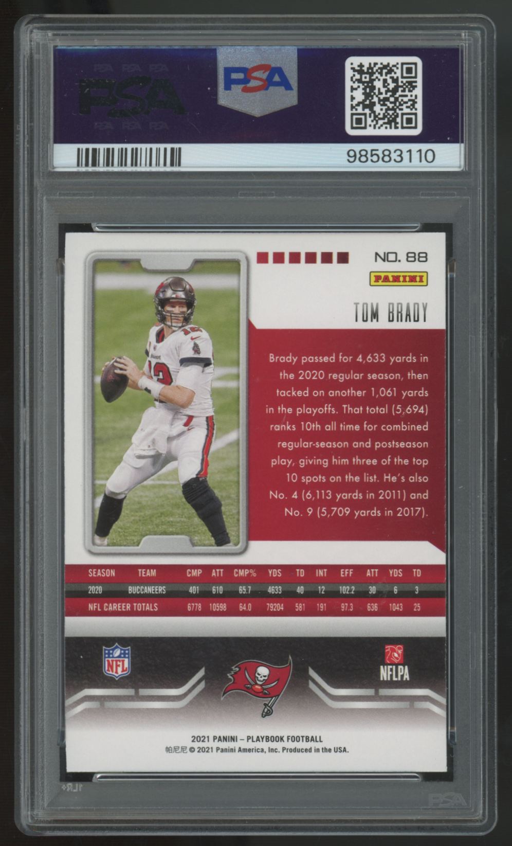 2021 Panini Playbook Tom Brady Sparkle #88 PSA 10