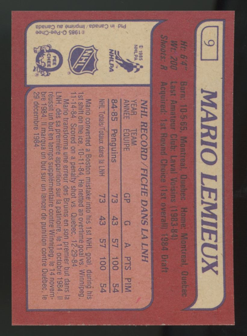 1985-86 O-Pee-Chee Mario Lemieux RC #9 NM