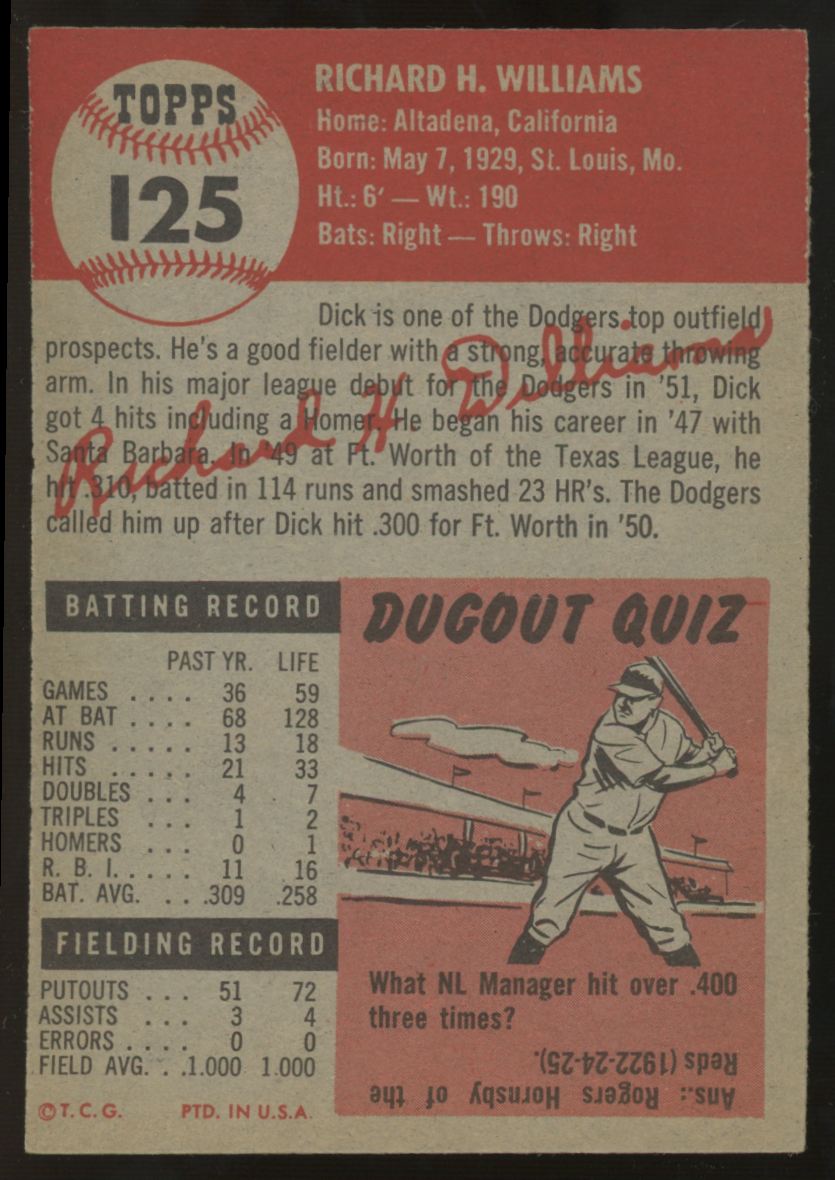 1953 Topps Dick Williams #125 EX/MT