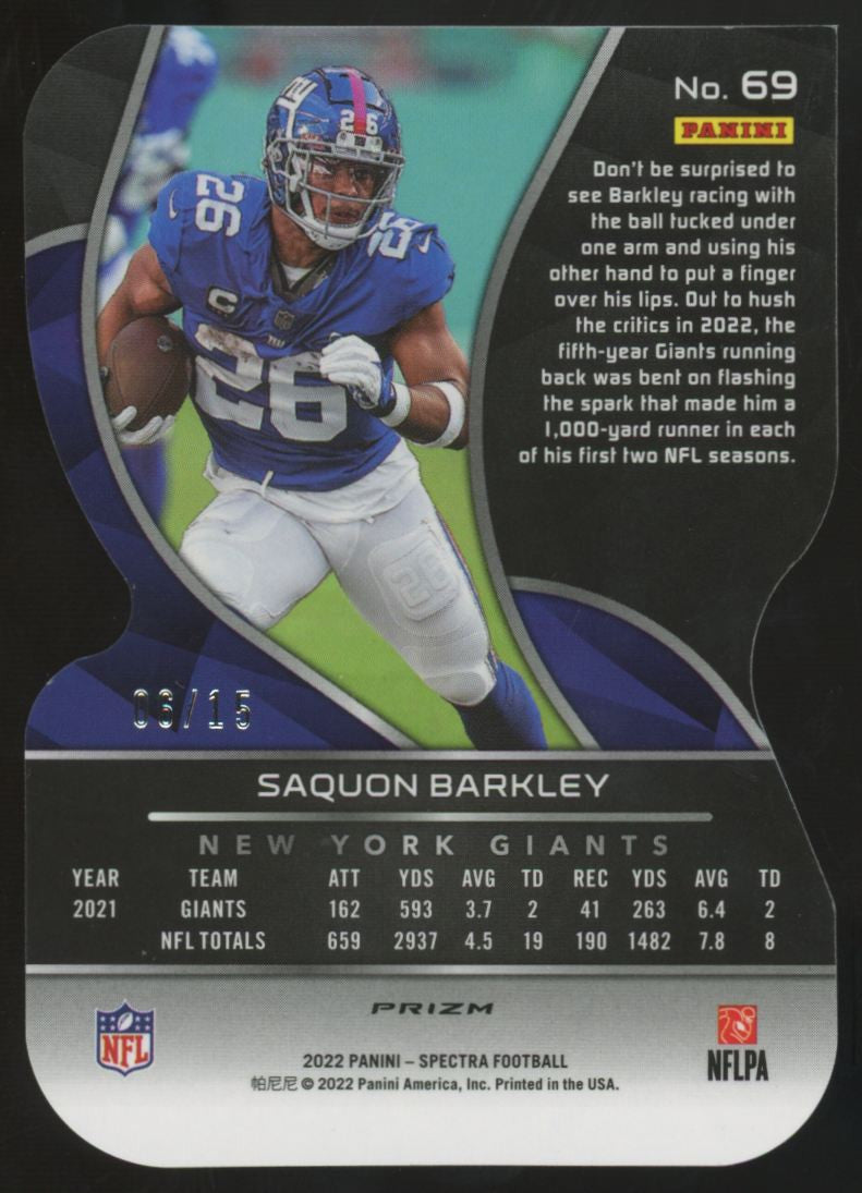 2022 Panini Spectra Saquon Barkley Neon Orange Die-Cut /15 #69