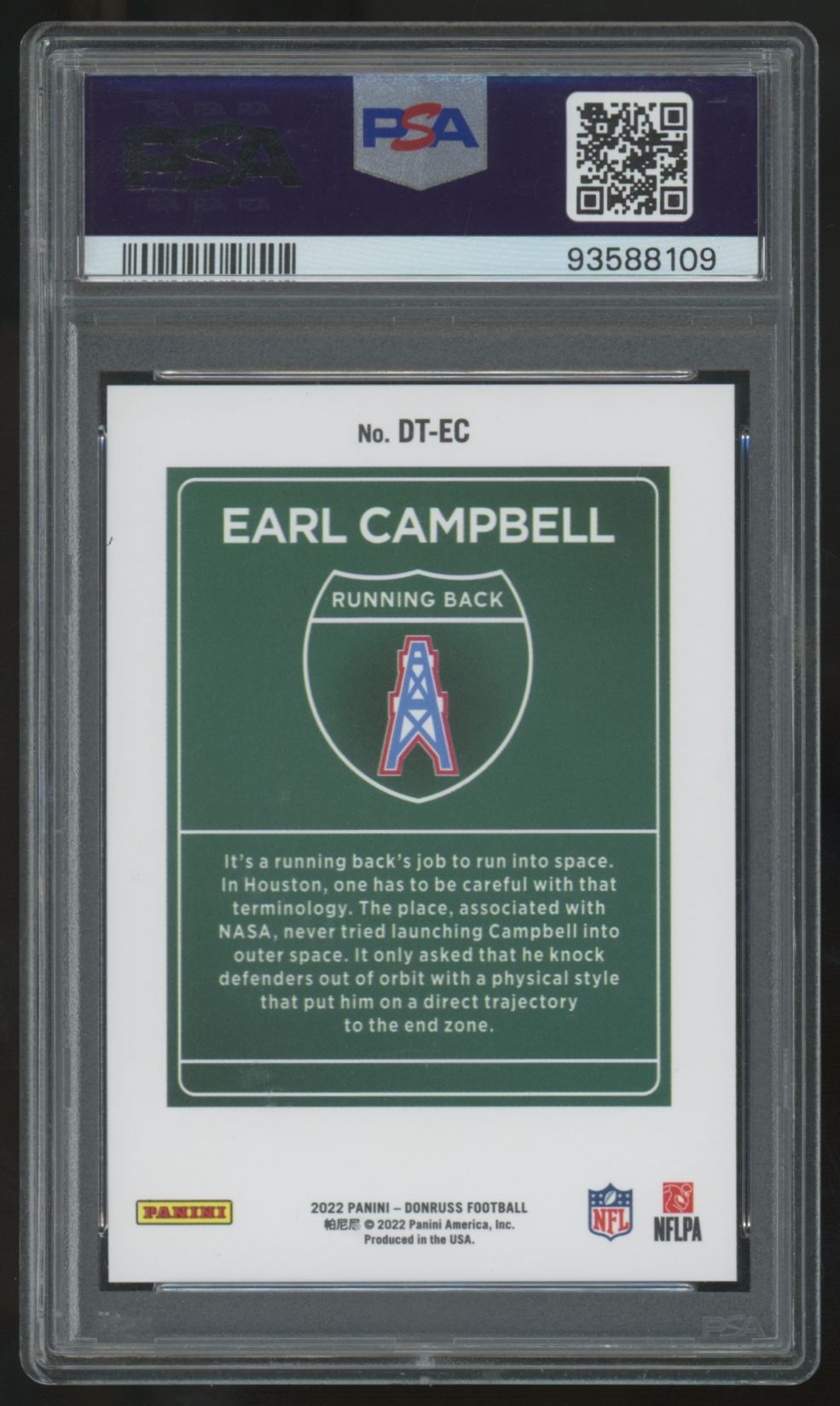 2022 Panini Donruss Earl Campbell Downtown! SSP #DT-EC PSA 9