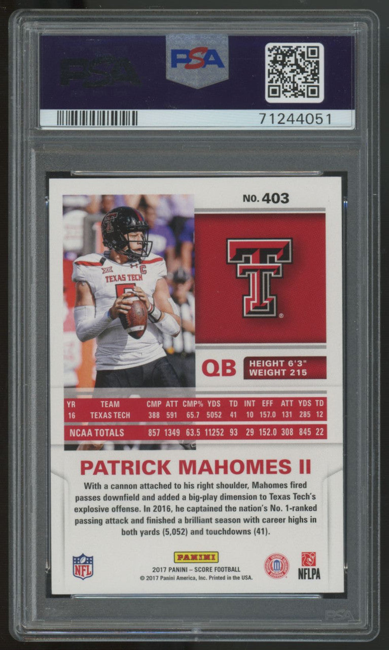 2017 Score Patrick Mahomes RC #403 Scorecard PSA 9