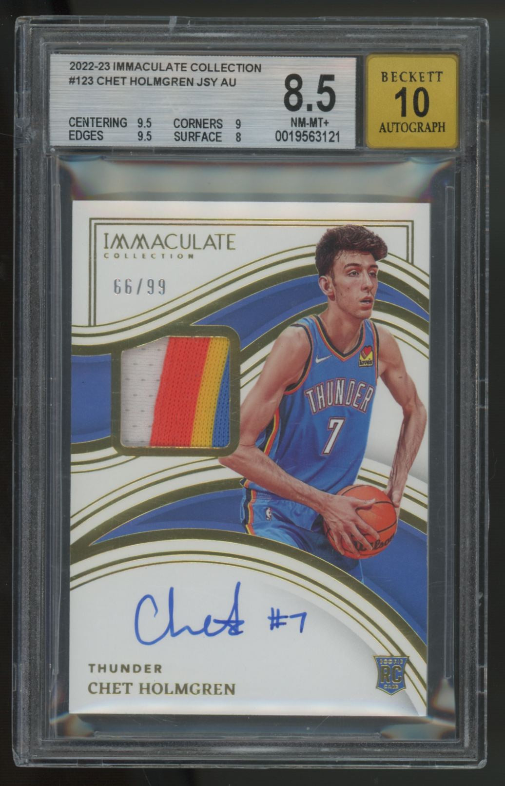 2022-23 Immaculate Chet Holmgren RC Jersey Patch Auto RPA /99 #123 BGS 8.5 10