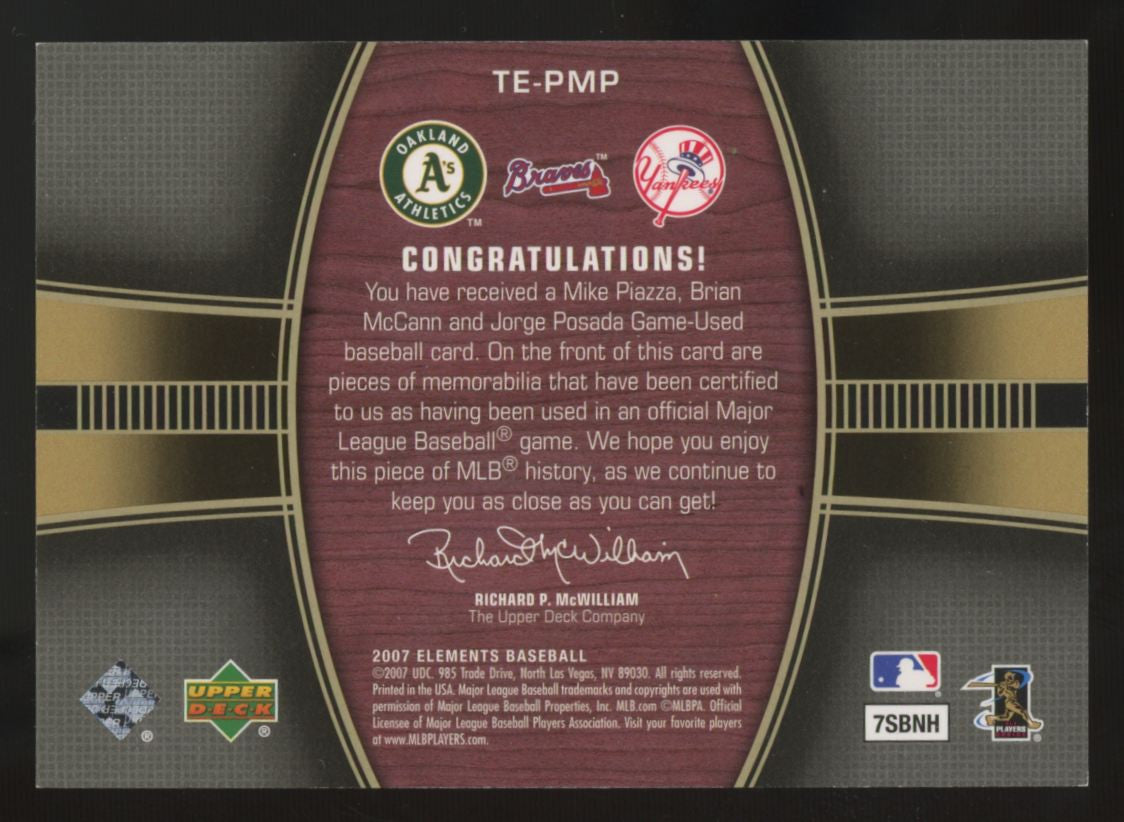 2007 Upper Deck Elements Piazza/McCann/Posada Triple Patch /25 #TE-PMP