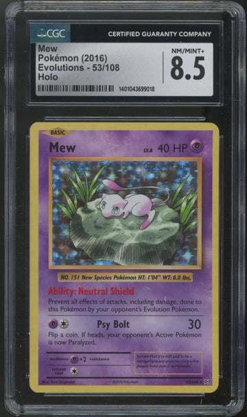 2016 Pokemon Mew Evolutions Reverse Holo #53 CGC 8.5
