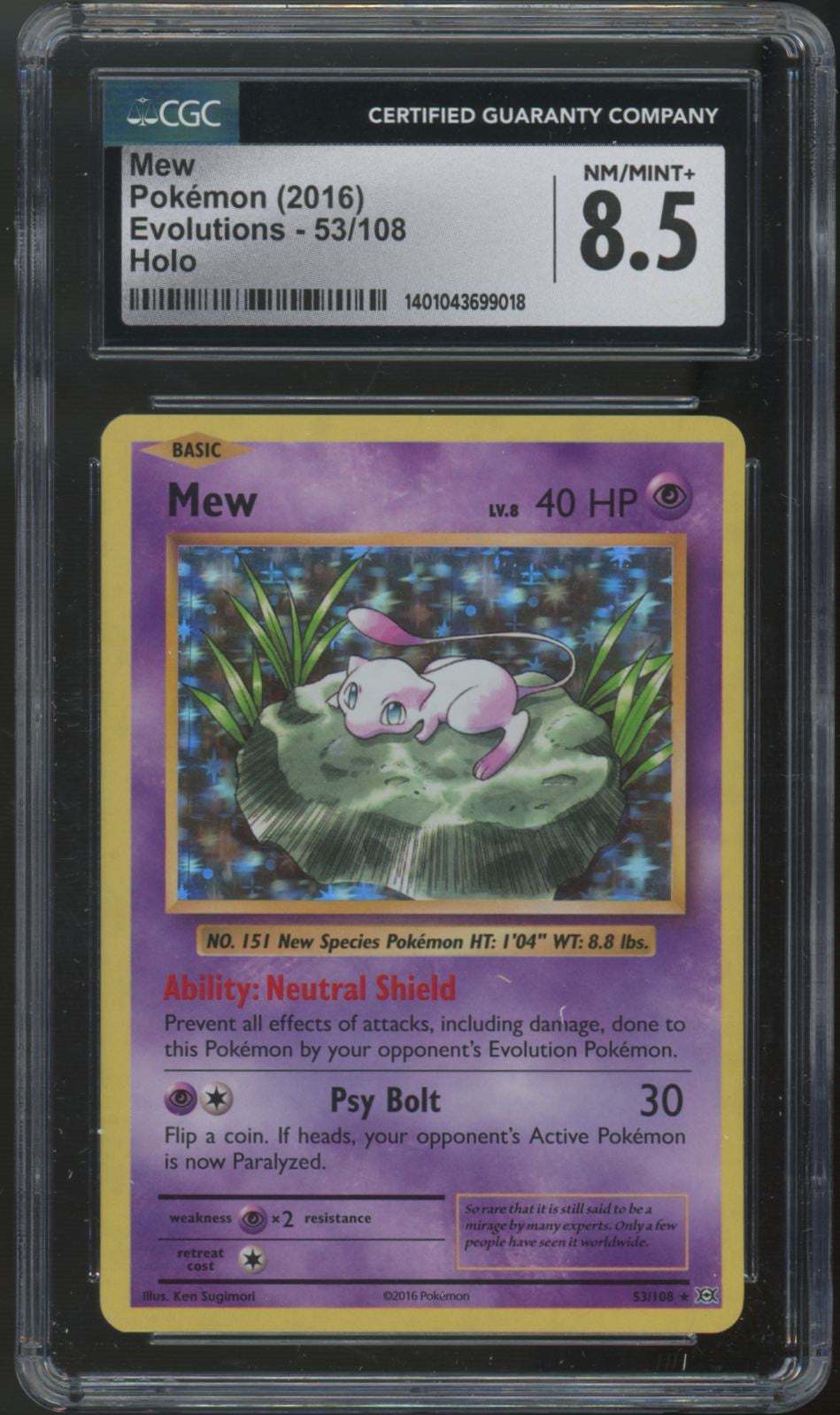 2016 Pokemon Mew Evolutions Reverse Holo #53 CGC 8.5