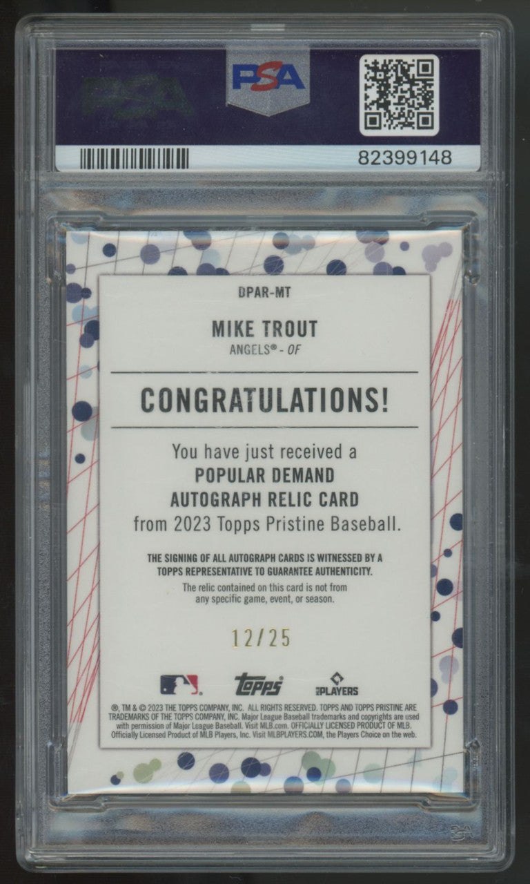 2023 Topps Pristine Mike Trout Popular Demand Orange Patch Auto /25 PSA 10 8
