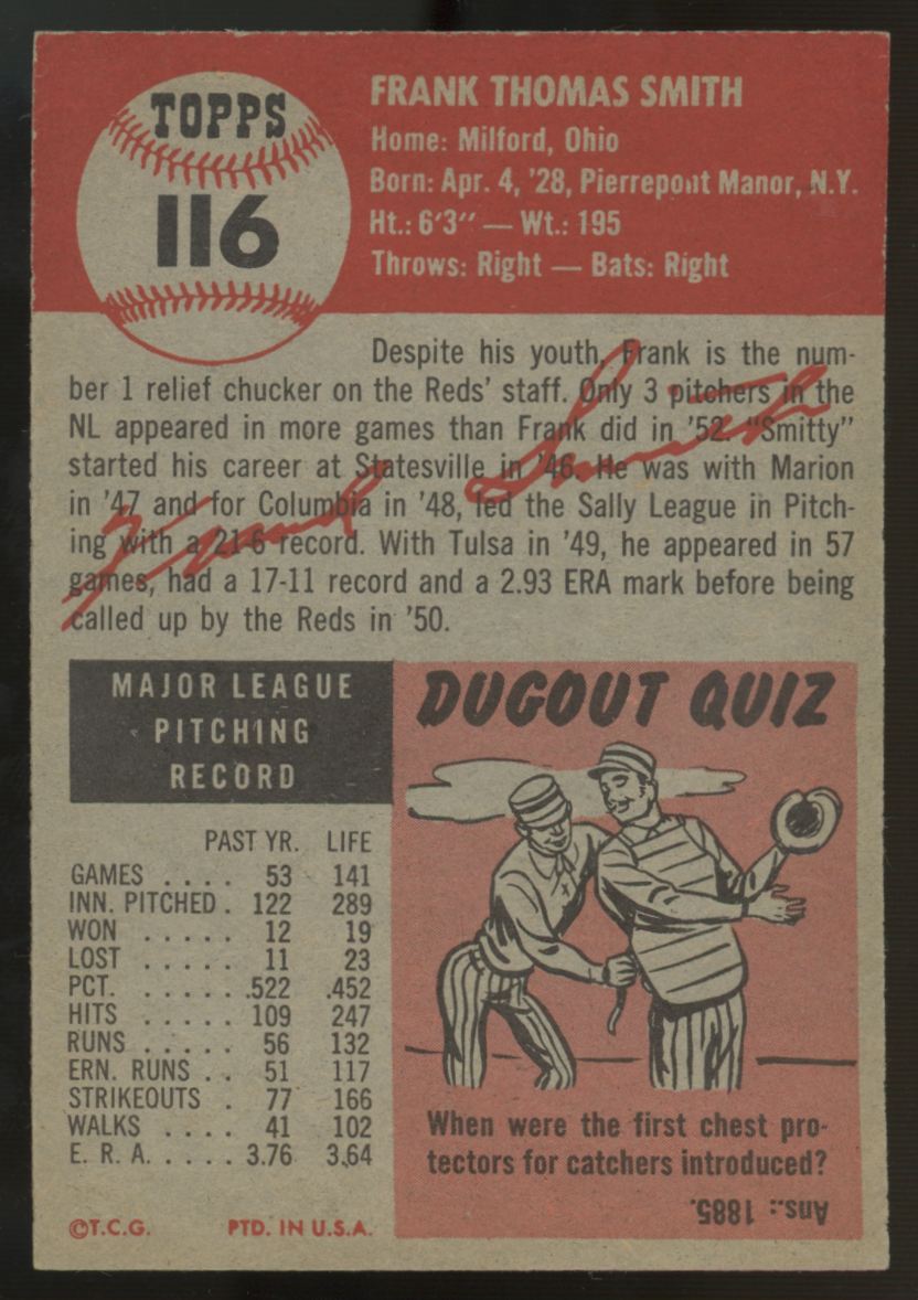 1953 Topps Frank Smith #116 EX/MT