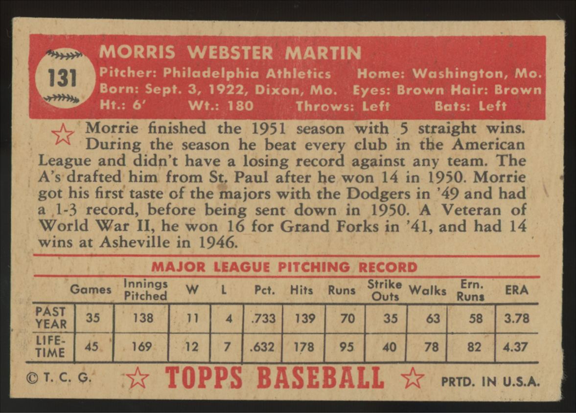 1952 Topps Morrie Martin #131 VG/EX