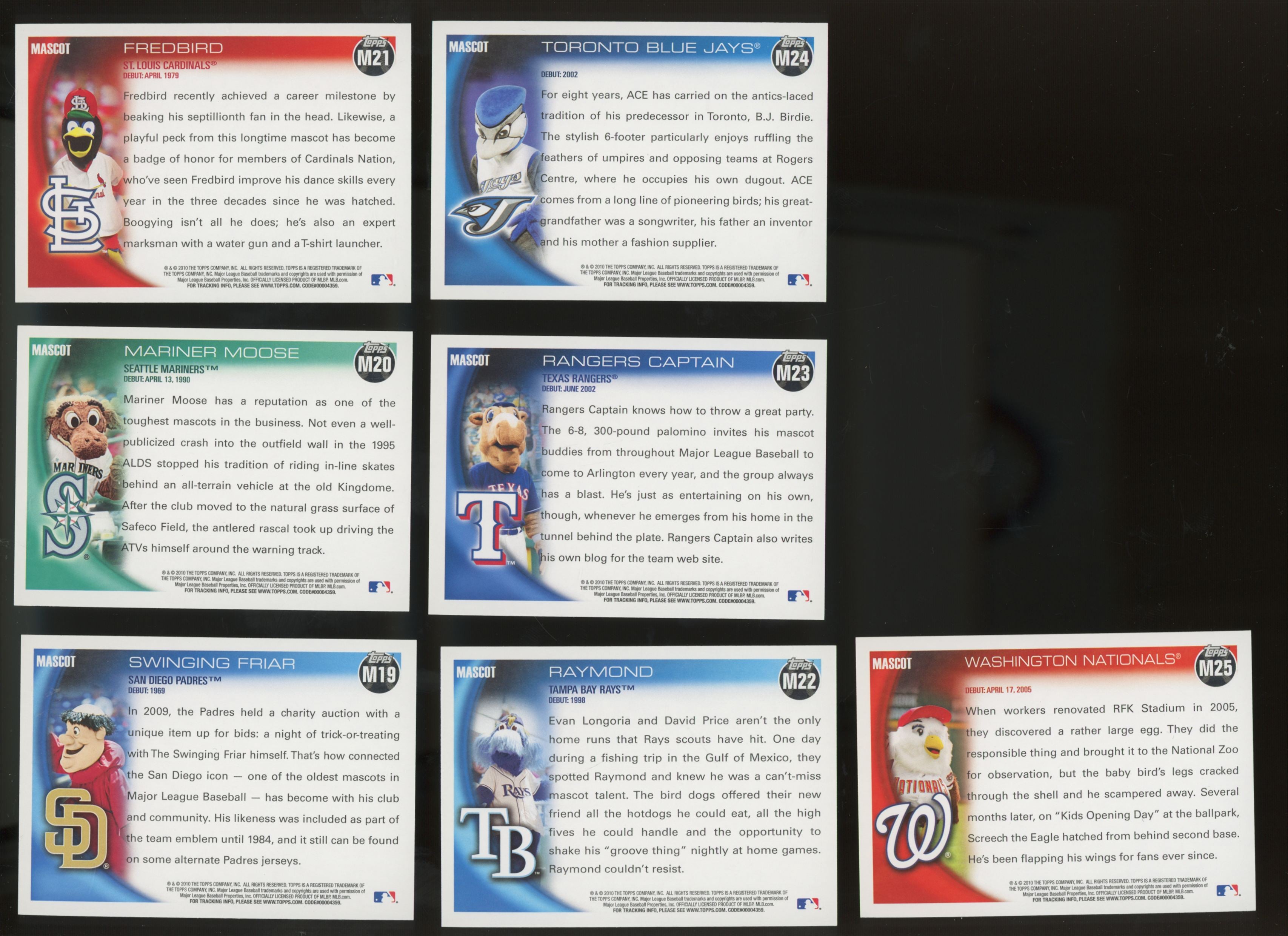 2010 Topps Opening Day Mascots Complete Set (1-25) Phillie Phanatic