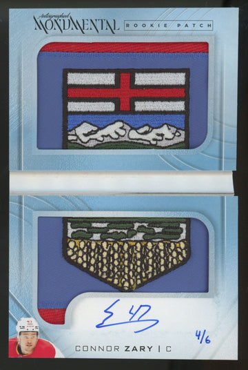 2023-24 UD The Cup Connor Zary RC Monumental Patch Auto Booklet RPA /6 #AMRP-CZ