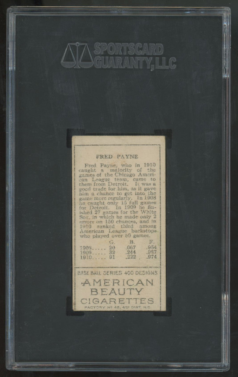 1911 T205 Fred Payne American Beauty Cigarettes Back SGC 5