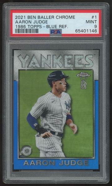 2021 Topps Chrome Ben Baller Aaron Judge 1986 Blue Refractor /75 #86TB-1 PSA 9