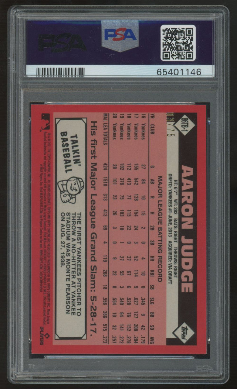 2021 Topps Chrome Ben Baller Aaron Judge 1986 Blue Refractor /75 #86TB-1 PSA 9