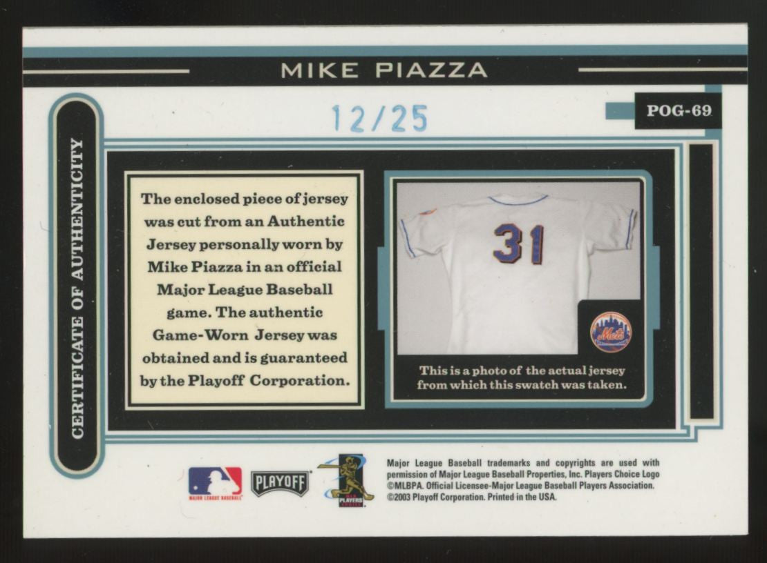 2003 Playoff Piece Of The Game Mike Piazza Platinum Jersey Patch /25 #POG-69