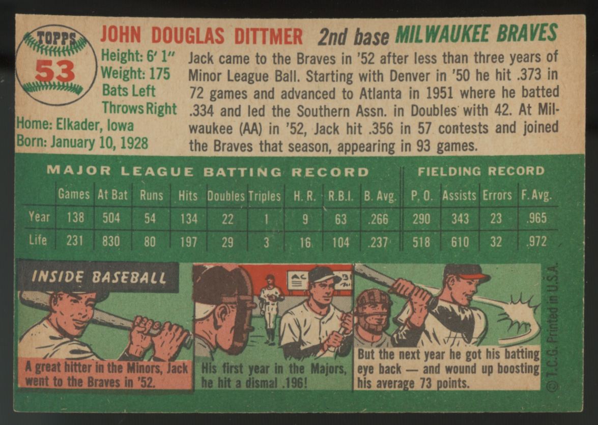 1954 Topps Jack Dittmer #53 EX/MT