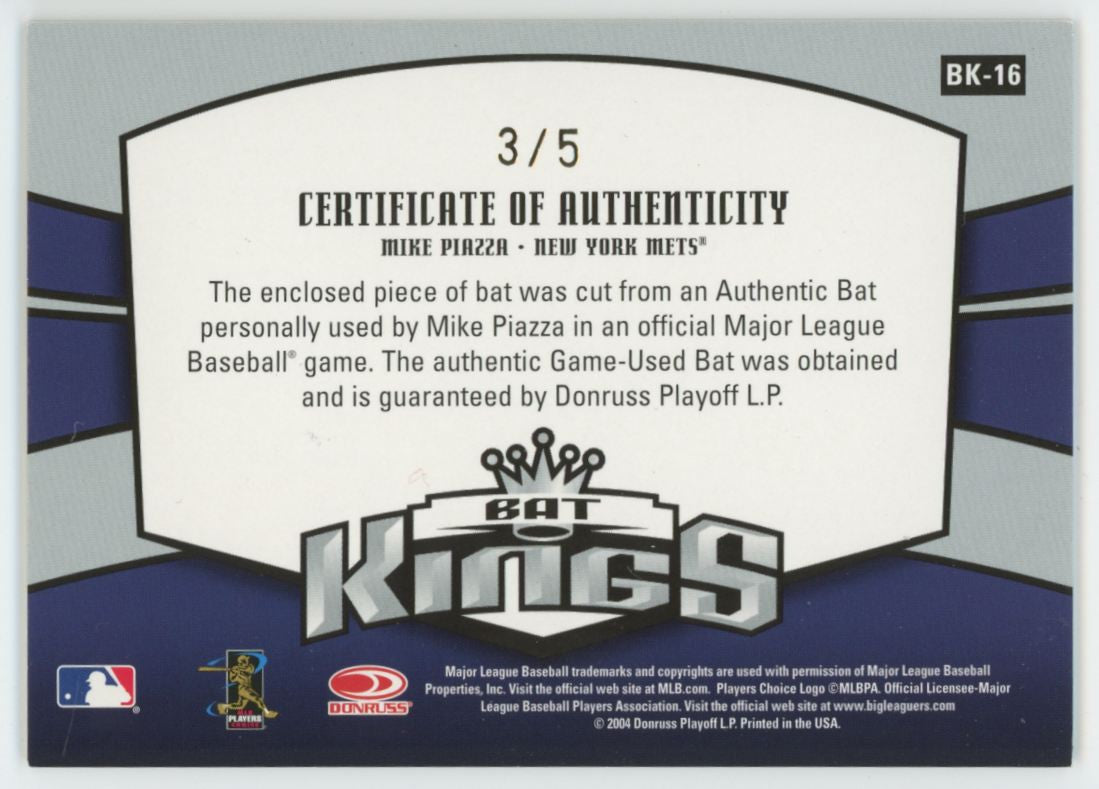 2005 Donruss Baseball Mike Piazza Bat Kings Relic Auto /5 #BK-16
