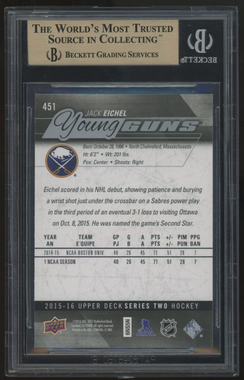 2015-16 Upper Deck Series Two Jack Eichel RC Young Guns #451 BGS 9.5