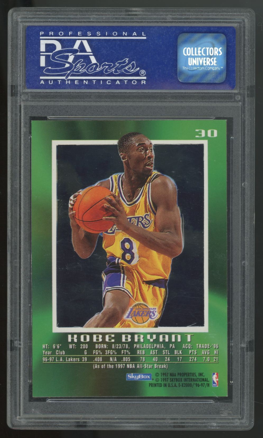 1996-97 Skybox E-X2000 Kobe Bryant RC #30 PSA 8