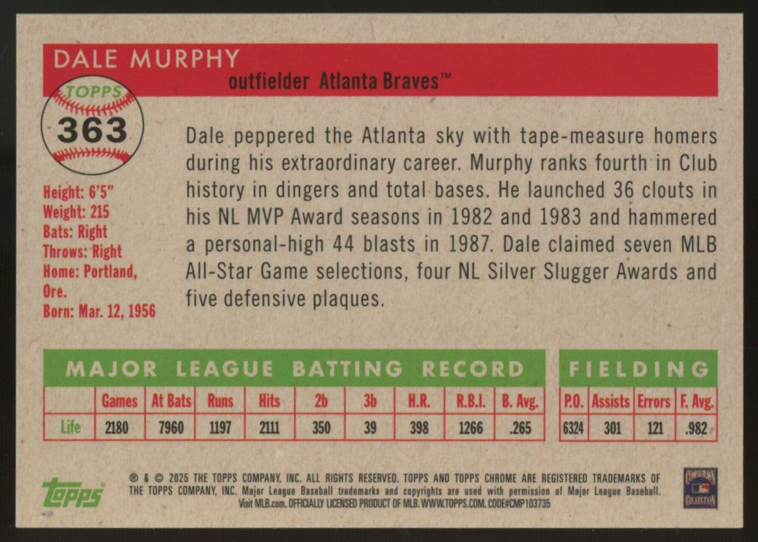 2025 Topps Chrome Platinum Anniversary Dale Murphy Orange Refractor /25 #363