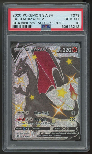 2020 Pokemon Charizard V Champion's Path Full Art Secret #079 PSA 10