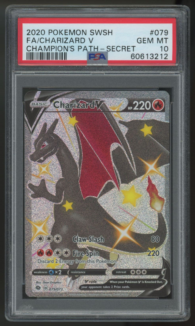 2020 Pokemon Charizard V Champion's Path Full Art Secret #079 PSA 10