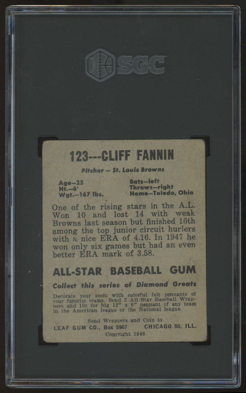 1948-49 Leaf Gum Co. Cliff Fannin #123 SGC 2