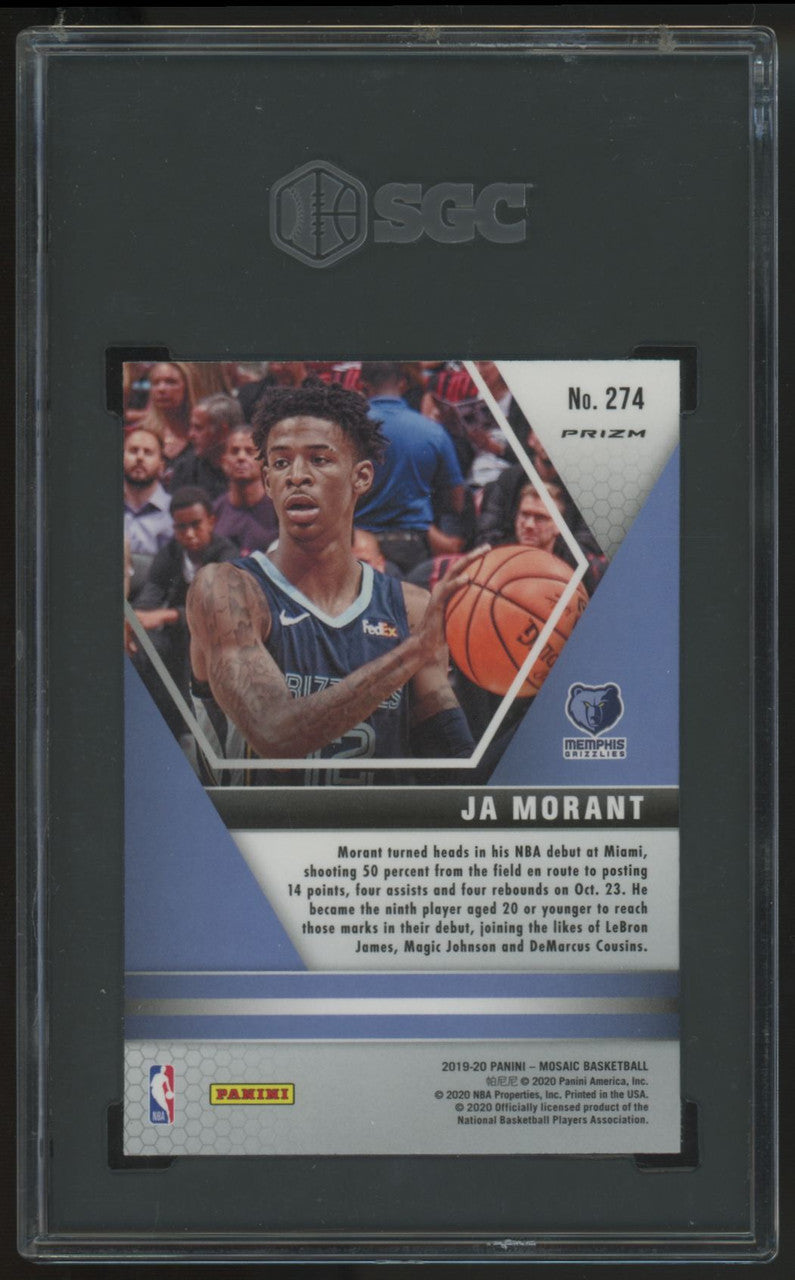 2019-20 Panini Mosaic Ja Morant RC NBA Debut Green Prizm #274 SGC 9.5