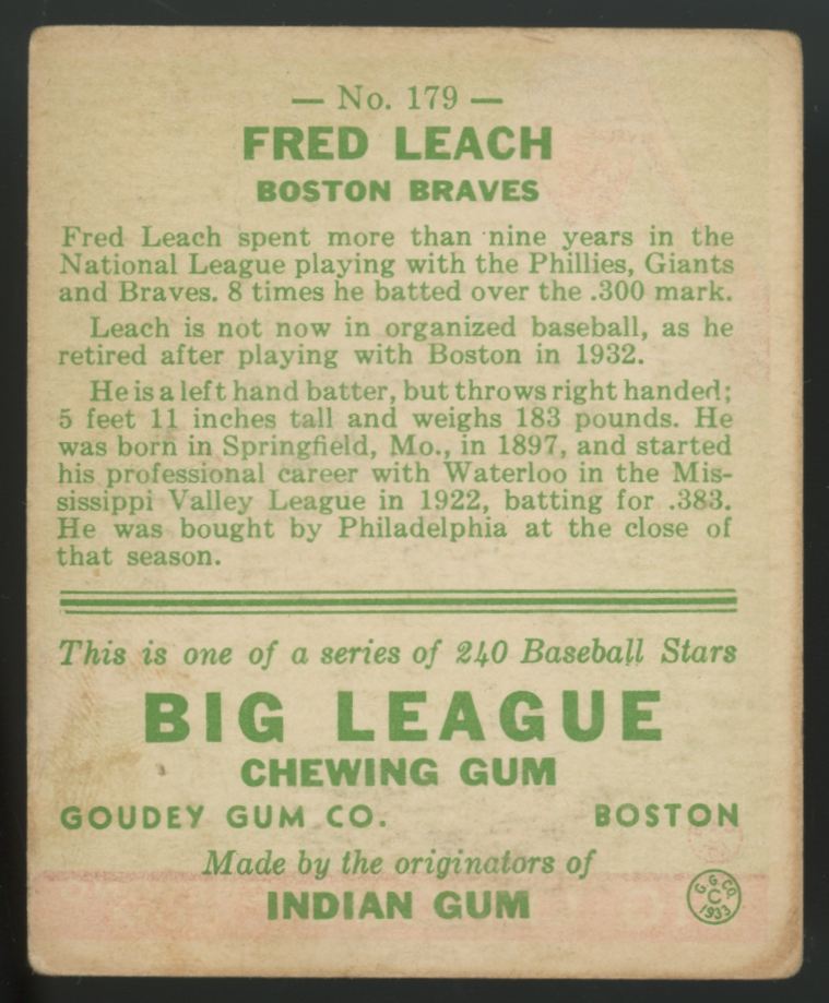 1933 Goudey Fred Leach #179 VG